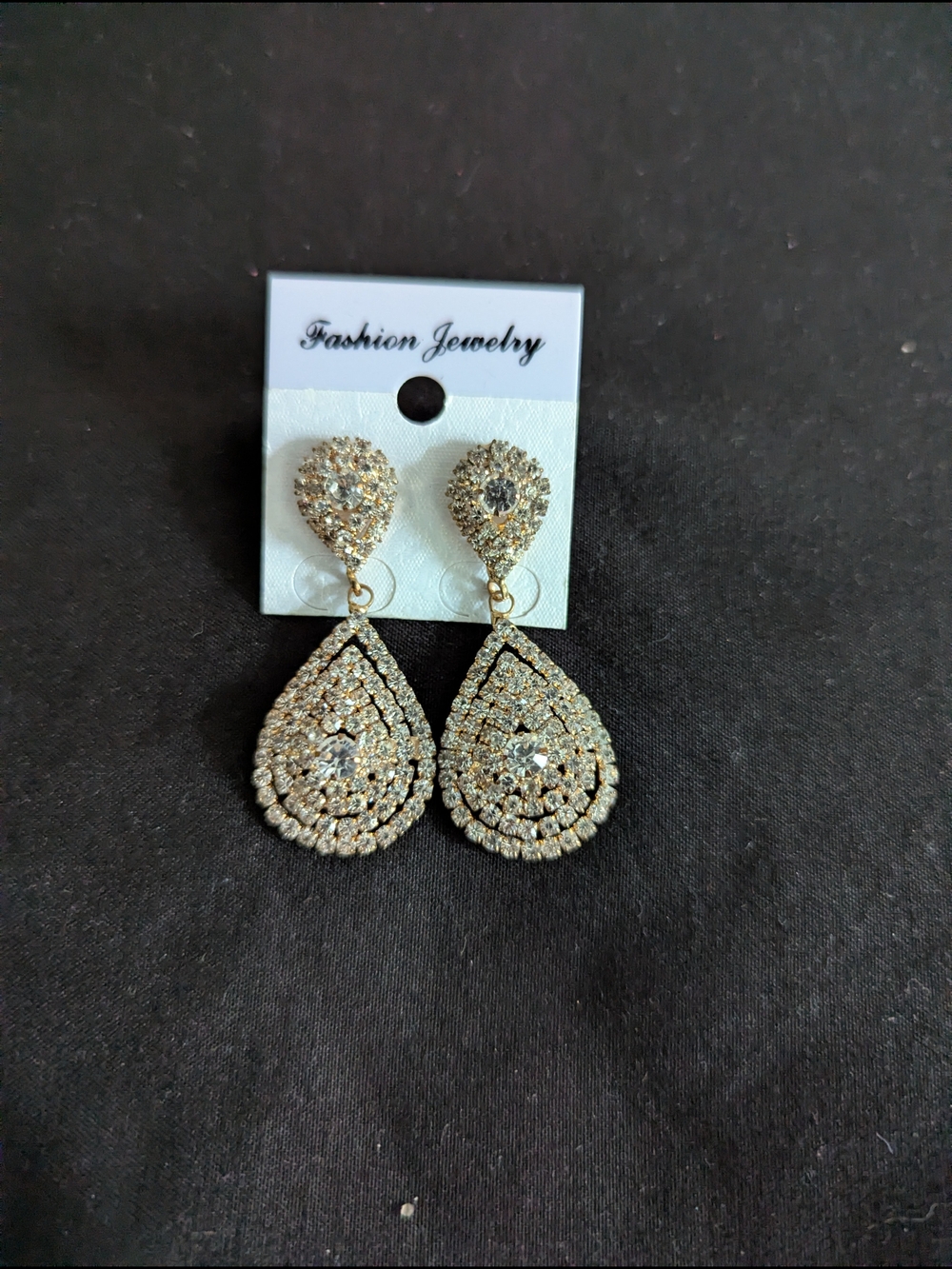 Fashion Jewelry Gold Teardrop Crystal Dangle Earrings